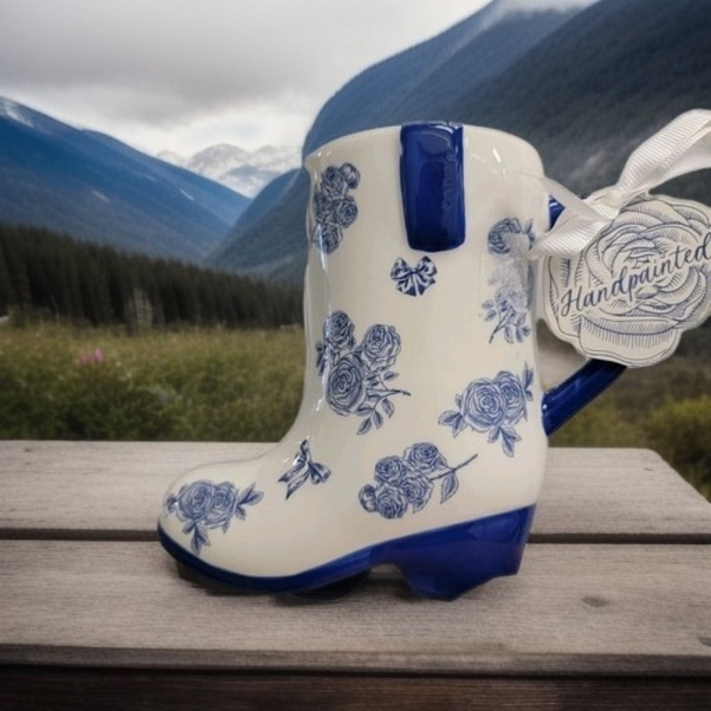 Cowboy Boot Ceramic Victorian Western Hand‎ Painted Coffee Mug By Sunday Morning
